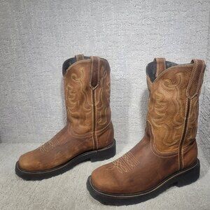 J.B. Dillon Mens Size US 9D Brown Leather Classic Stitch Cowboy Western Boots